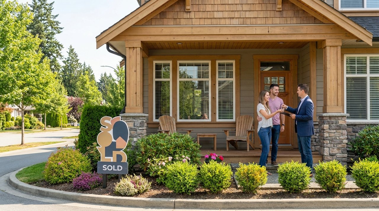Keys to a new Surrey home Architectural render of buyers receiving keys to their new Surrey, BC home, for AG. Song REALTOR®