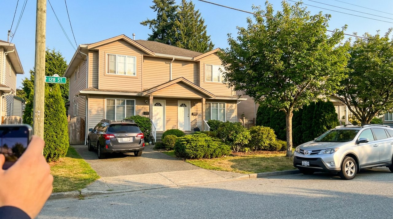 Candid phone photo of a Surrey, BC rental investment property exterior, for AG. Song REALTOR®