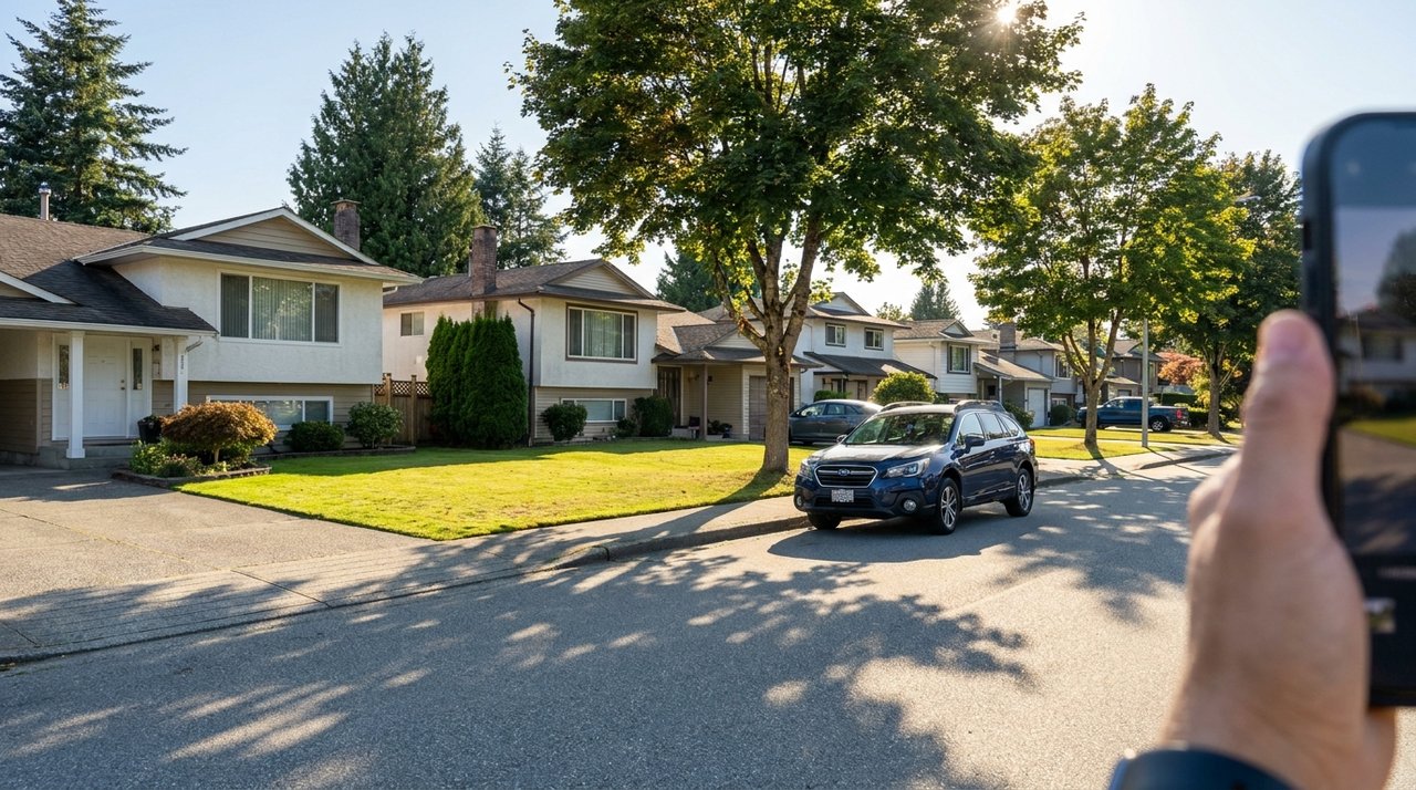 Candid phone photo of a Surrey, BC street of comparable homes used in a CMA, for AG. Song REALTOR®