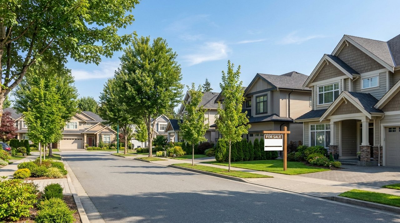 Architectural render of detached houses for sale on a Surrey, BC residential street, for AG. Song REALTOR®
