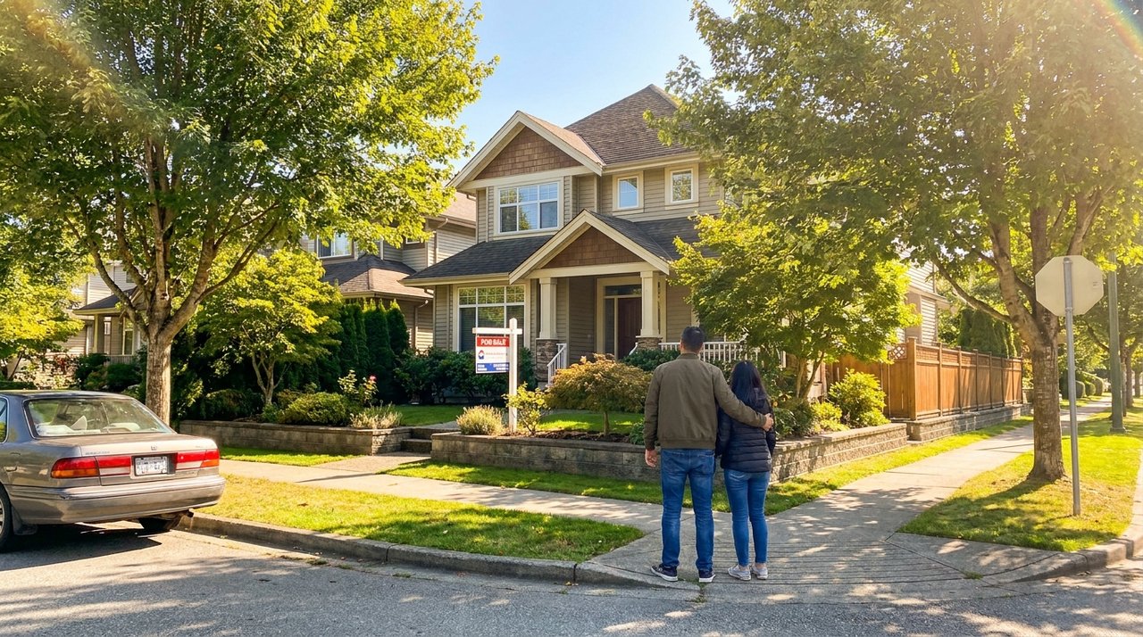 Candid phone photo of a Surrey, BC home a buyer is evaluating before an offer, for AG. Song REALTOR®