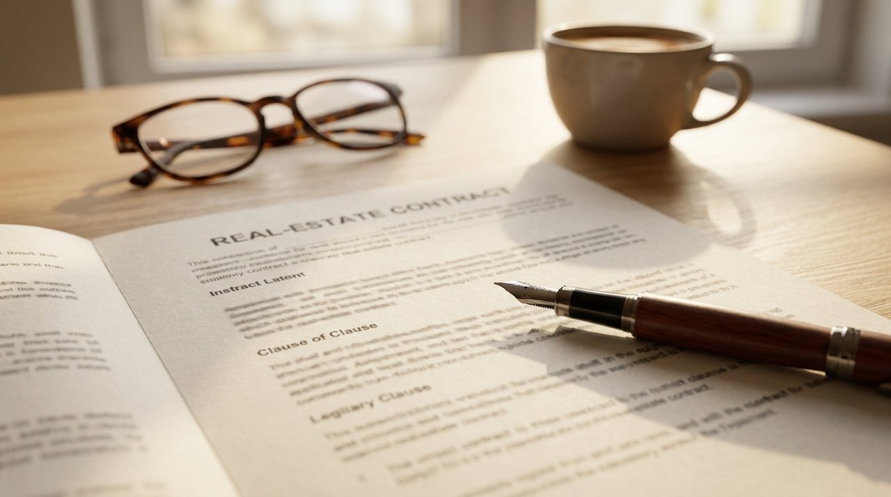 The contract on the table Editorial close-up of a real-estate contract and pen during a Surrey, BC negotiation, for AG. Song REALTOR®