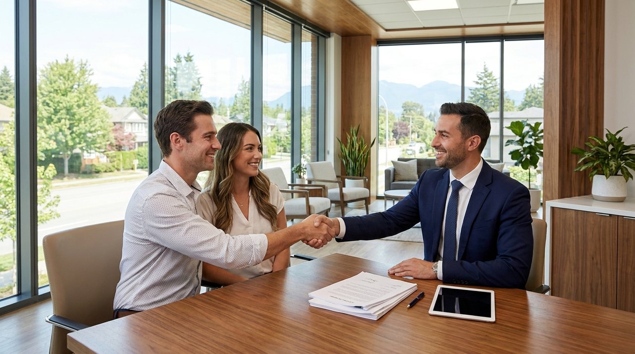 Closing the negotiated deal Architectural render of a handshake closing a successfully negotiated real-estate deal in Surrey, BC, for AG. Song REALTOR®