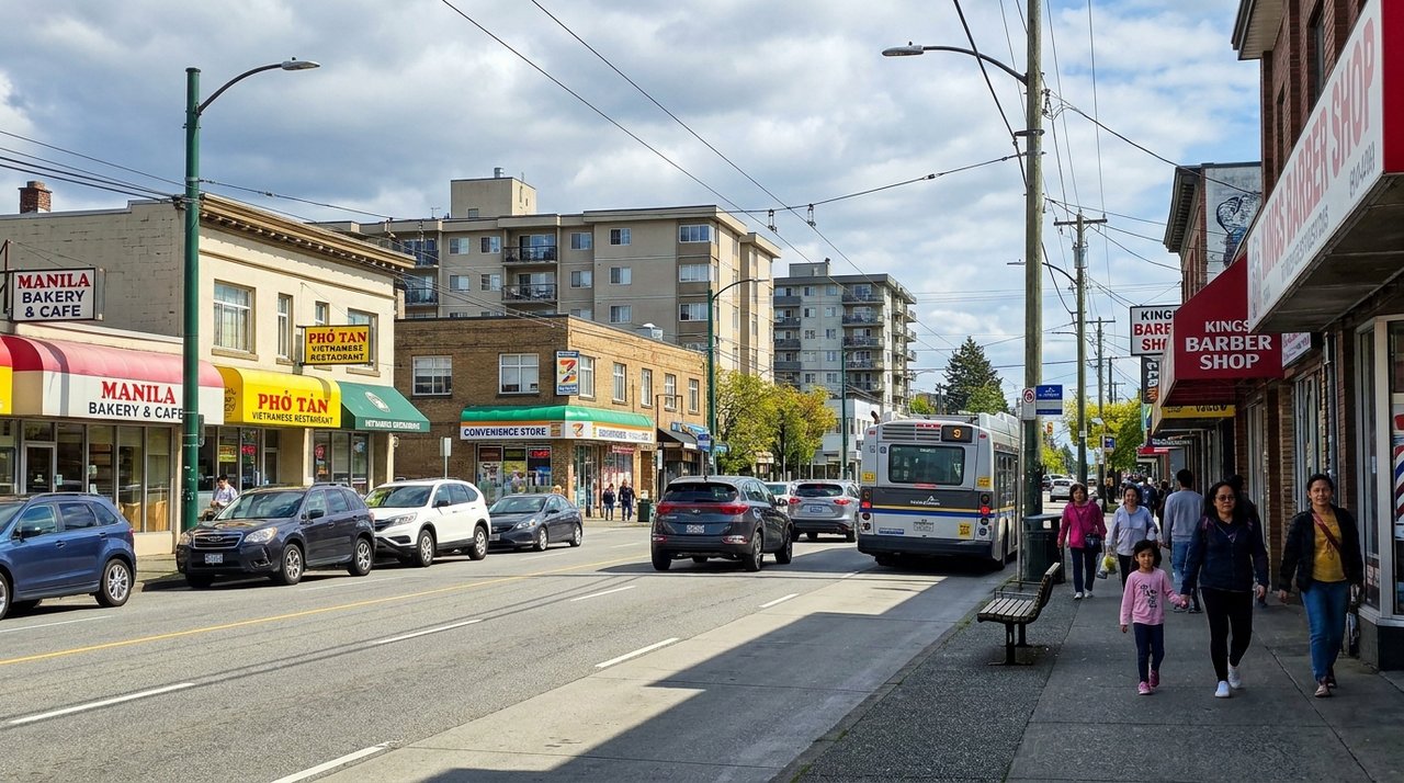 Kingsway streetscape in the Kensington-Cedar Cottage area of East Vancouver, BC