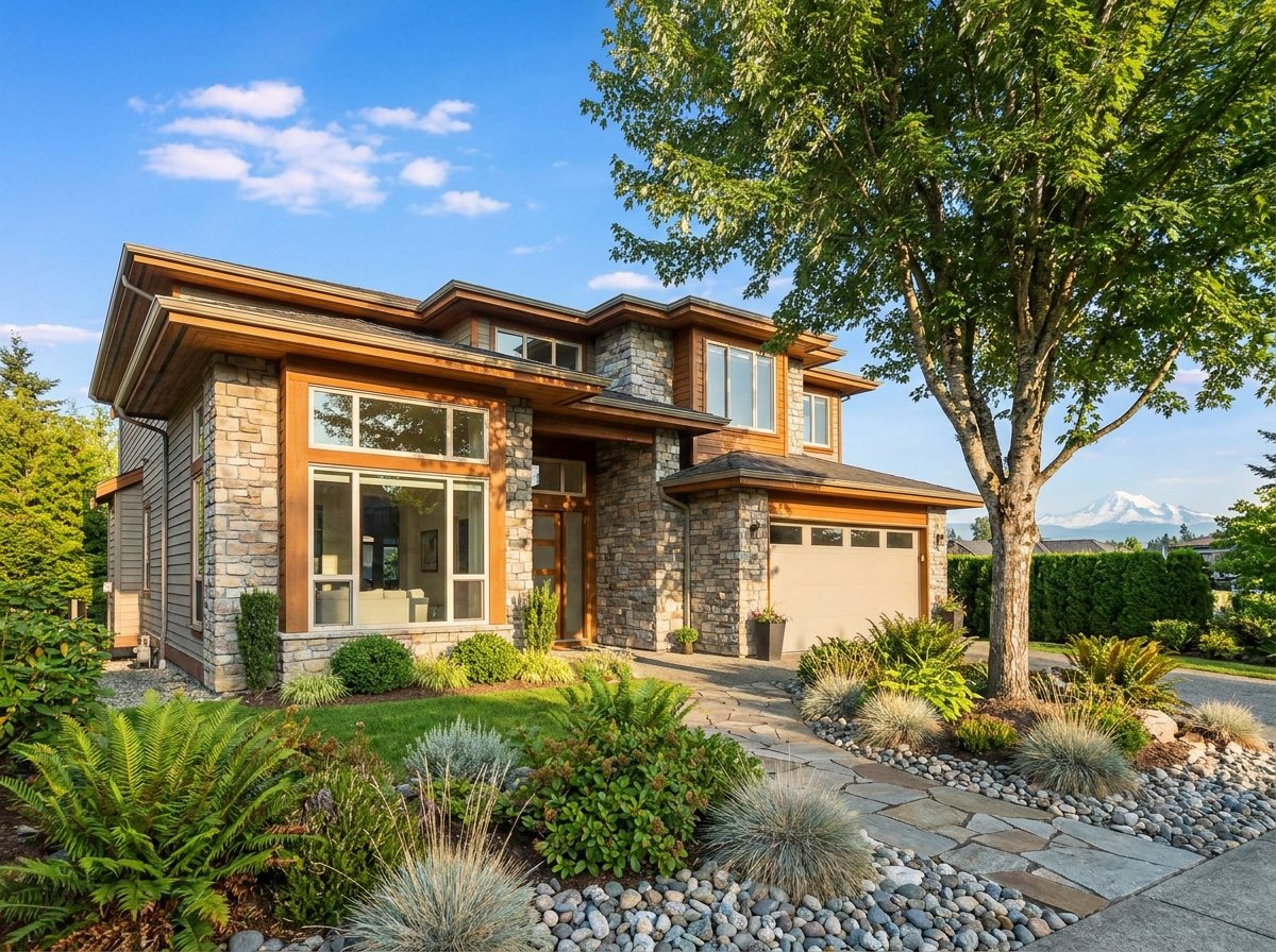 Morgan Creek, Surrey, BC — golf-course executive home exterior Executive home exterior in Morgan Creek, Surrey, BC — premier golf-course community with fairway views and Mount Baker on the horizon, for AG. Song REALTOR®