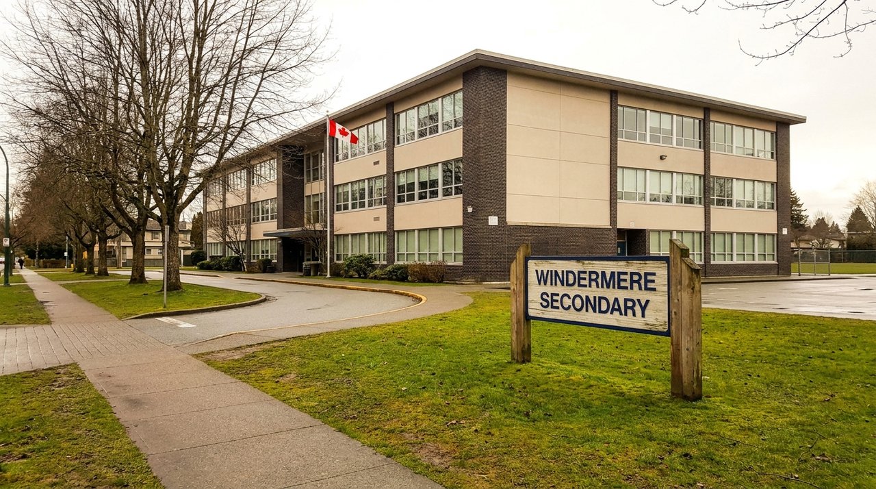 Realtor phone snap of Windermere Secondary School exterior in Renfrew-Collingwood, Vancouver, BC — a major SD39 catchment school for the neighbourhood, for AG. Song REALTOR®