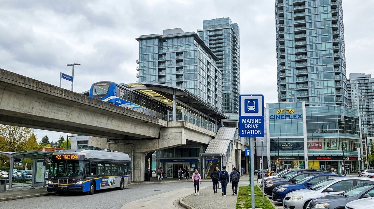 Marine Drive Canada Line Station, Sunset, Vancouver Realtor phone snap of Marine Drive Canada Line Station exterior in Sunset, Vancouver, BC — the major Canada Line station and Marine Gateway transit hub, for AG. Song REALTOR®