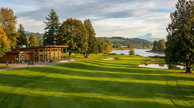 Architectural render of the Fraserview Golf Course clubhouse and signature fairway in Victoria-Fraserview, Vancouver, BC — the namesake 18-hole municipal course, for AG. Song REALTOR®