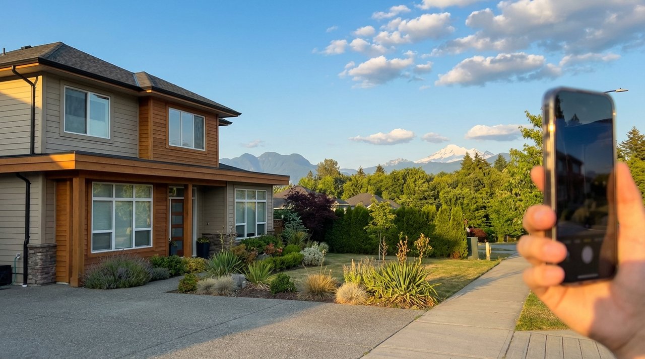 Willoughby contemporary home exterior in Langley, BC — summer afternoon for AG. Song REALTOR®